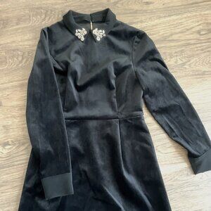 Ted Baker Black Velvet Mini Dress With Embellished Collar Size 2